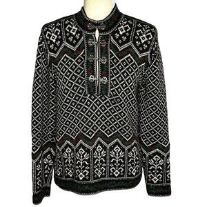 Vintage 90s Talbots Fair Isle Nordic Sweater Black White Small